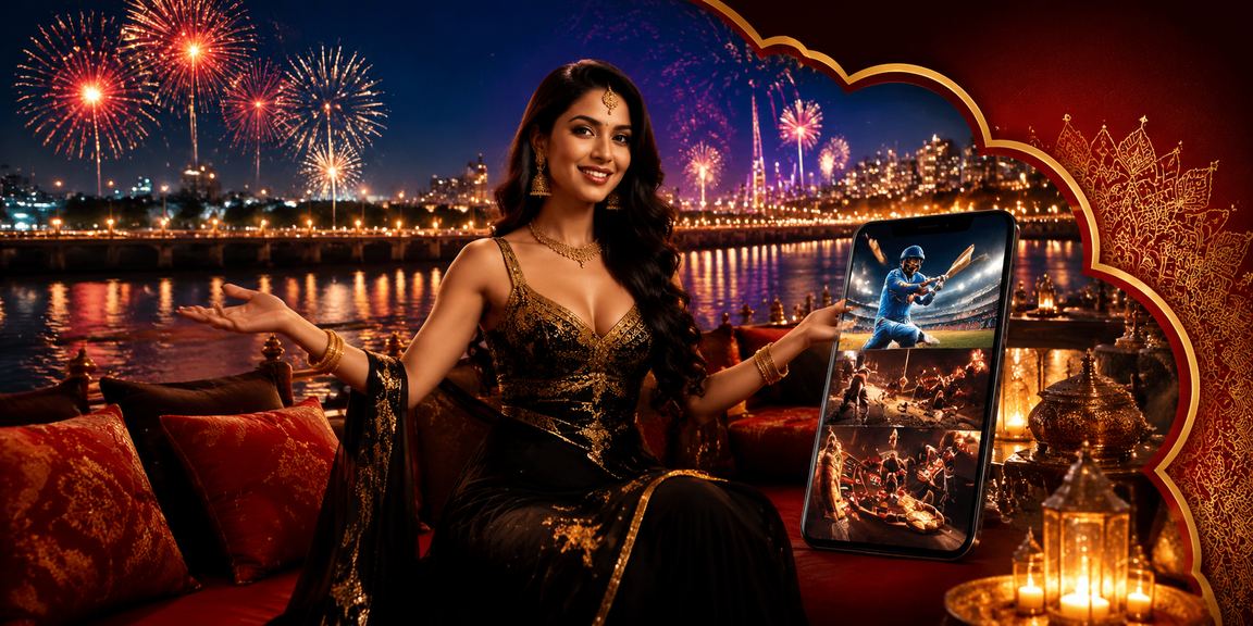 Sports betting at Ahmedabad riverfront with red and gold festival decorations